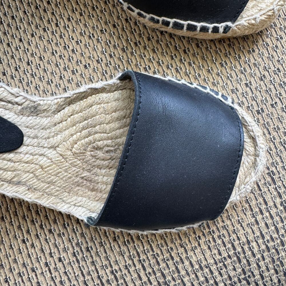Vince Black Leather Espadrille Wedge Sandals Size 6 - Picture 5 of 13